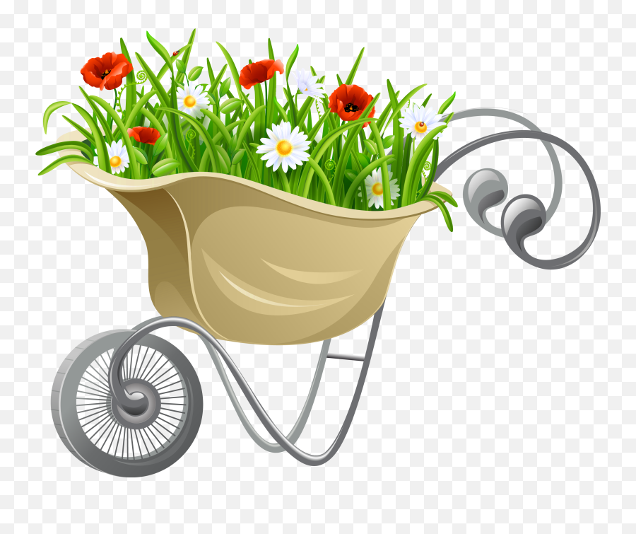 Wheelbarrow With Flowers Png Clipart - Clip Art Library Gardening Tools Png Emoji,Exhaling Emoji