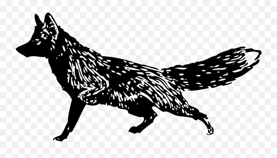 Fox Walking Black And White Animal - Black And White Fox Png Emoji,Butterfly Emoticon