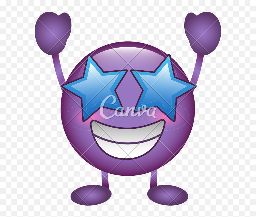 Purple Emoticon Cartoon Face Happy Star Eyes Character - Face Smile Violet Emoji,Star Eyes Emoji