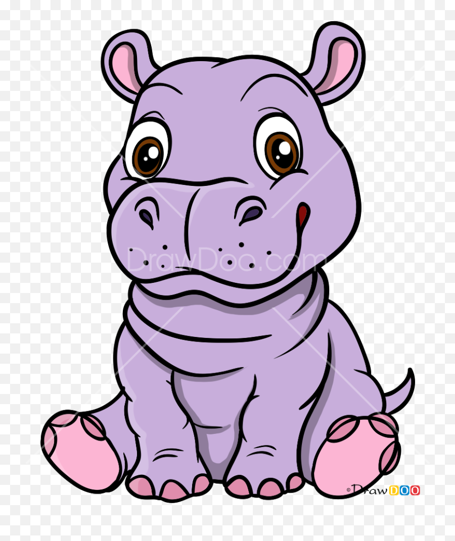 How To Draw Baby Hippo Baby Animals - Baby Hippo Drawing Emoji,Hippo Emoji