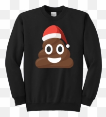 Funny Christmas Poop Emoji Santa Hat - Crew Neck,Emoji Long Sleeve Shirt