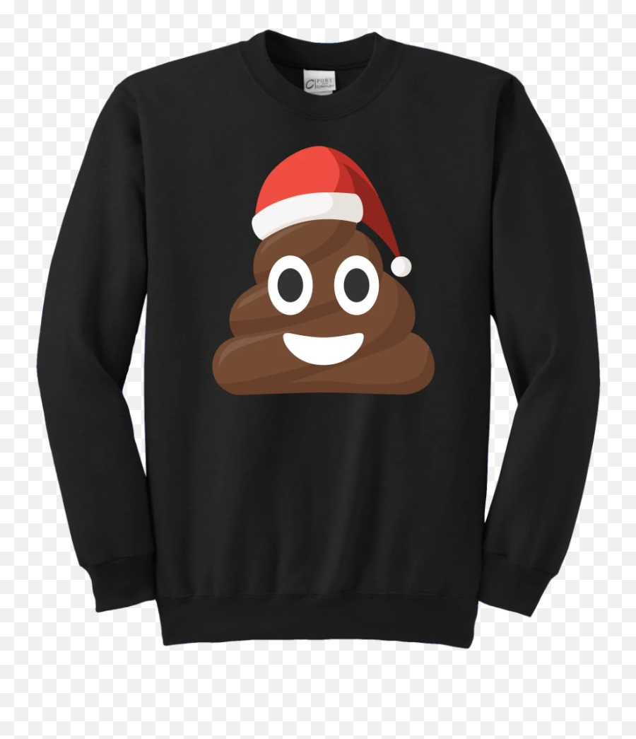 Funny Christmas Poop Emoji Santa Hat - Crew Neck,Emoji Long Sleeve Shirt
