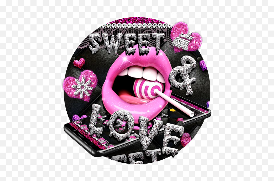 Google Play U2013 Glitter Pink Lips Sweet Love Theme - Girly Emoji,Emoji Lollipop Lips