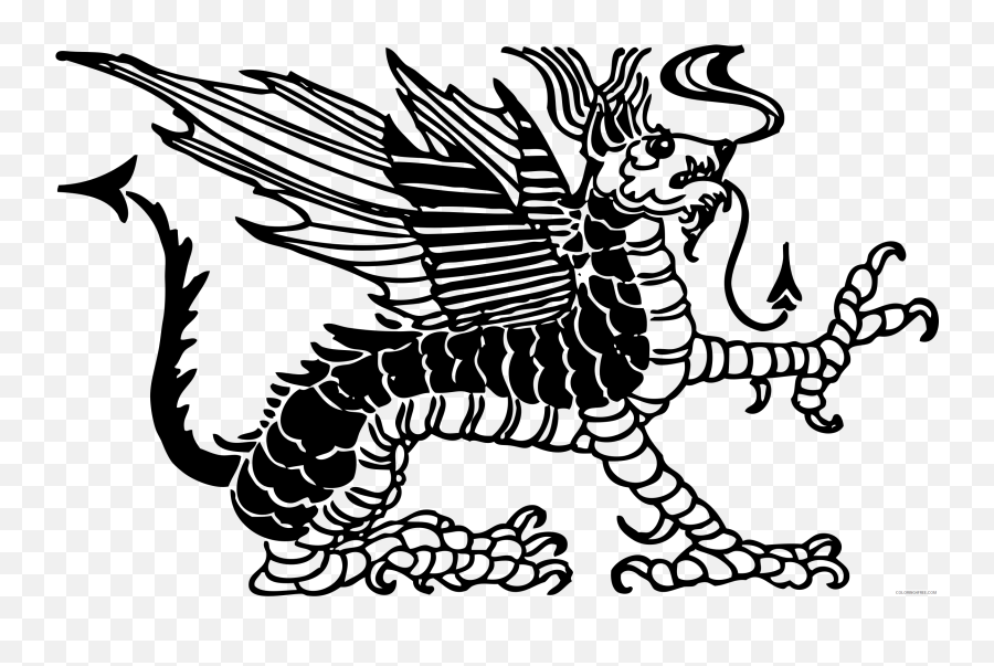Black And White Dragon Coloring Pages Dragon 2 B001 Png - Dragon Clip Art Emoji,Dragon Head Emoji