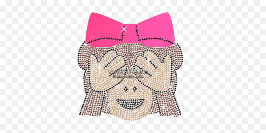 Her Pink Glitter Bowknot Rhinestone Emoji,Shy Monkey Emoji