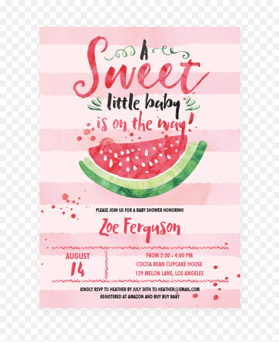 Watermelon Baby Shower Invitation For Girl - Watermelon Baby Shower Girl Emoji,Watermelon Emoji