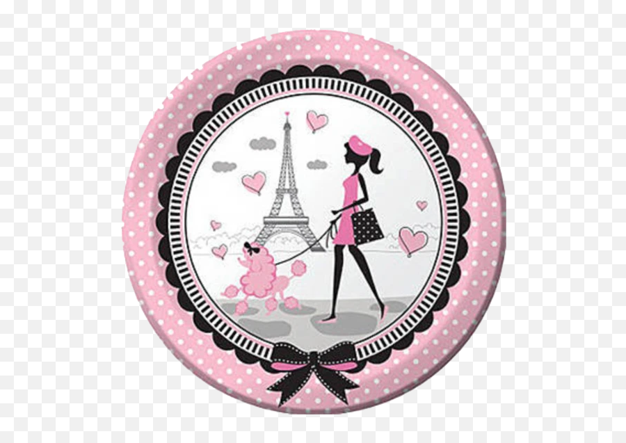 Pink Paris Party Dinner Plates - Paris Party City Emoji,Night Clock Flag Tower Emoji