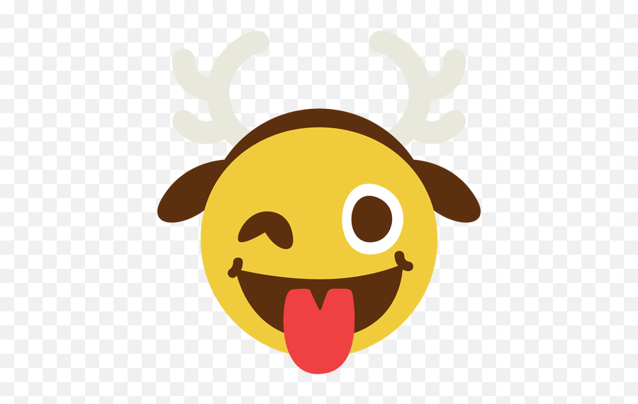 Tongue Wink Antler Face Emoticon 10 - Cartoon Emoji,Deer Emoticon