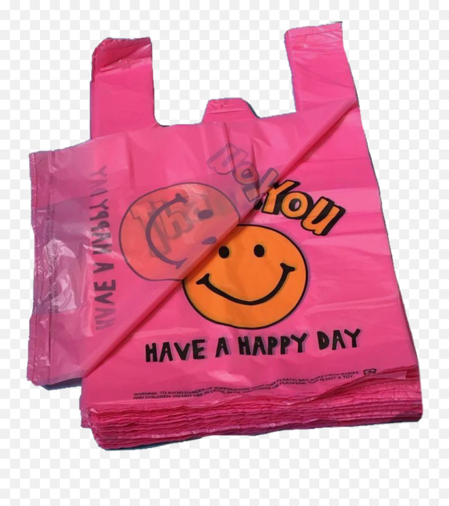 Thankyou Happyday Pink Smile Smileyface Yellow Bag Plas - Smiley Face Grunge Aesthetic Emoji,Paper Bag Emoji