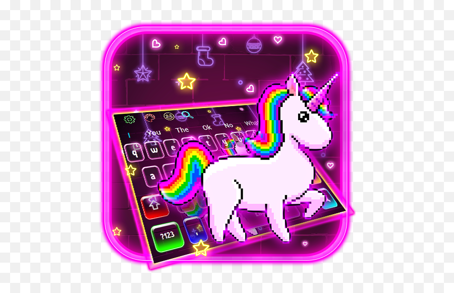 Neon Cartoon Rainbow Unicorn Keyboard - Mane Emoji,Unicorn Emoji Keyboard