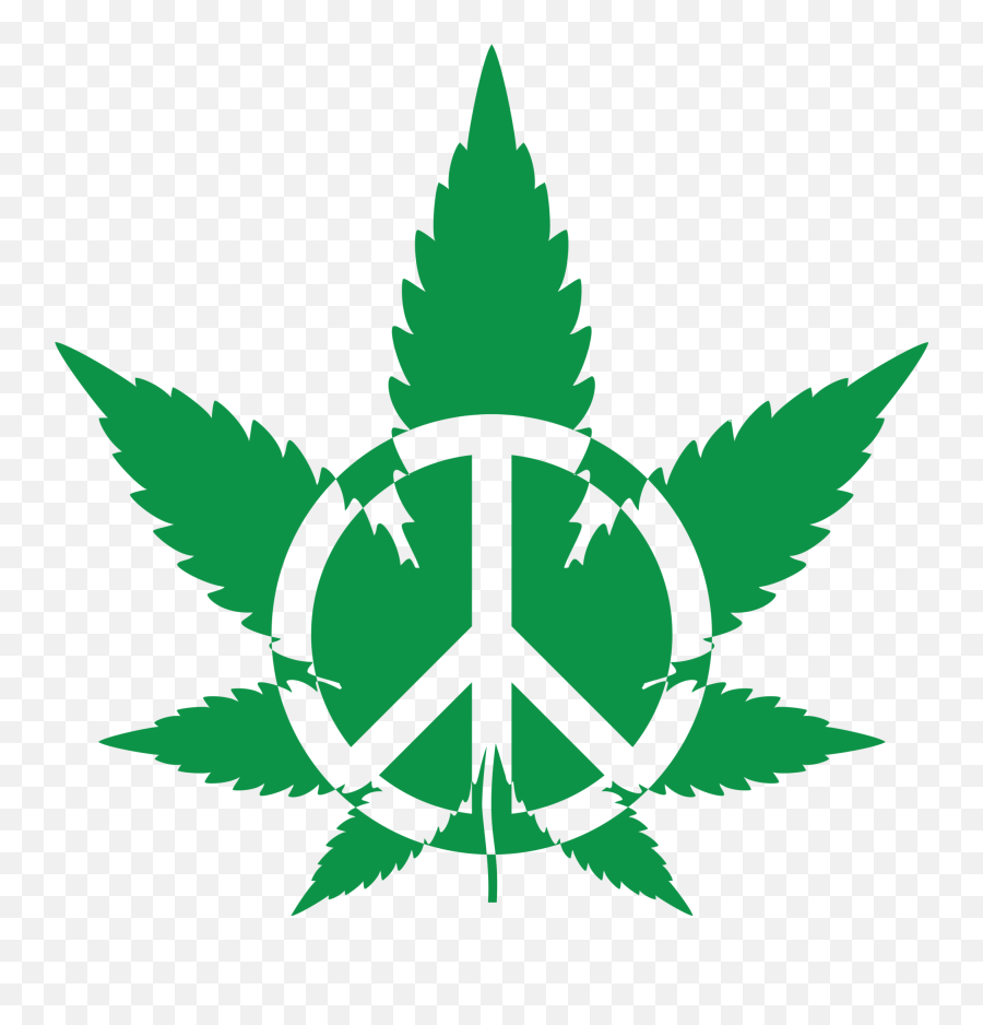Green Pot Leaf With A Peace Symbol Png - Cannabis Png Emoji,Pot Leaf Emoji