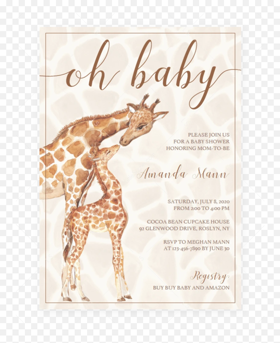 Oh Baby Baby Shower Invitation Template Giraffe Themed - Giraffe Baby Shower Invite Emoji,Giraffe Emoji