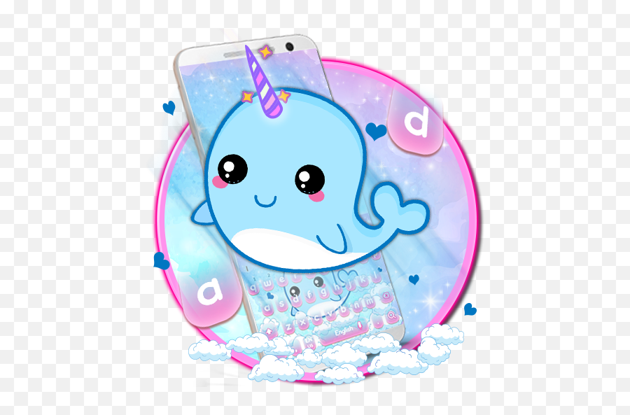 Youthful Unicorn Whale Keyboard Theme Emoji,Narwhal Emoji