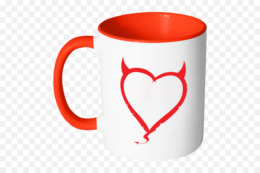 Devil Horns Heart Color Accent Coffee - Mug Emoji,Coffee And Broken Heart Emoji