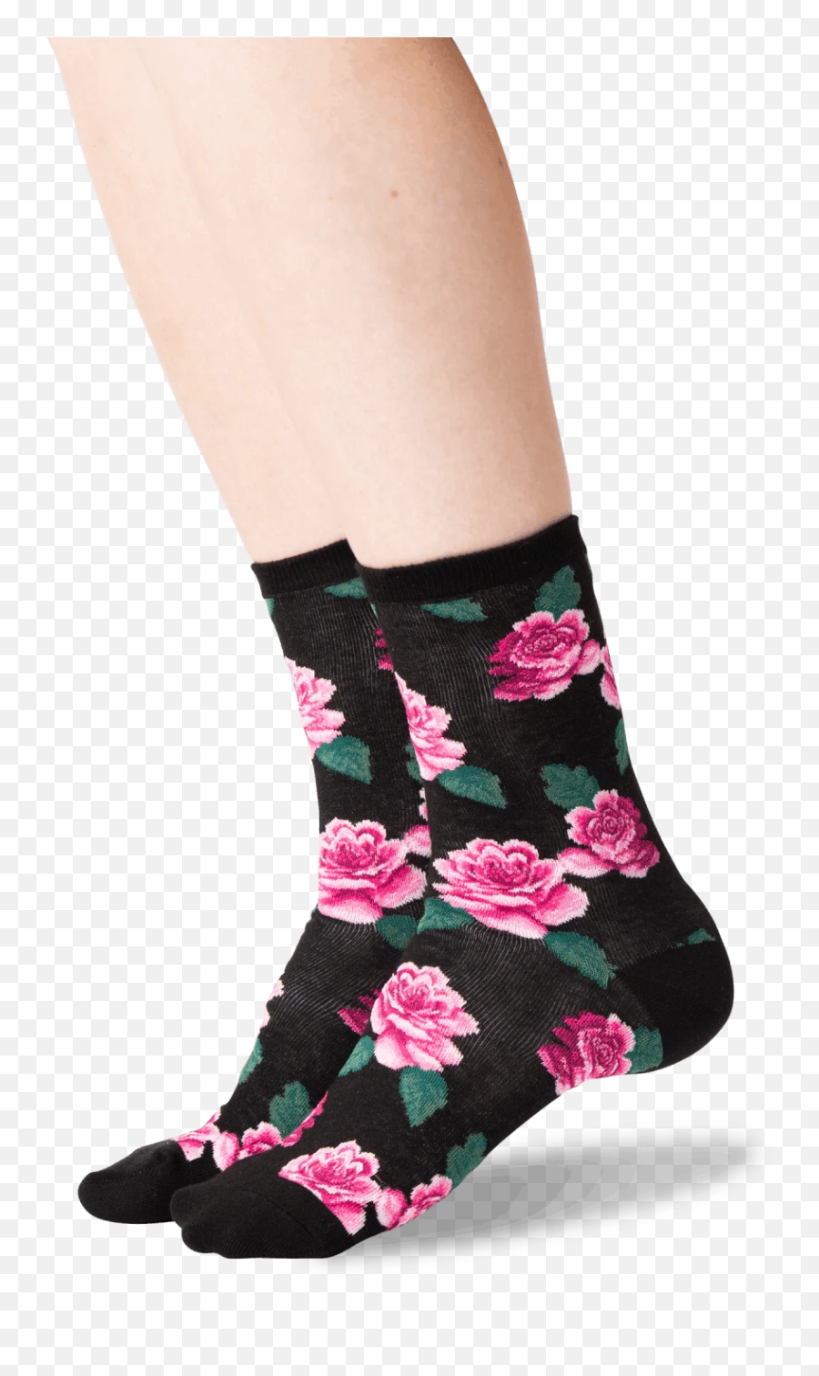 Womens Rose Print Crew Socks - Sock Emoji,Black Rose Emoji