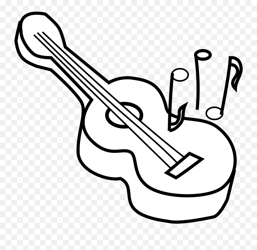 Bg Guitar Black White Line Art Coloring - Guitar Clip Art Coloring Page Emoji,Guitar Emoticon