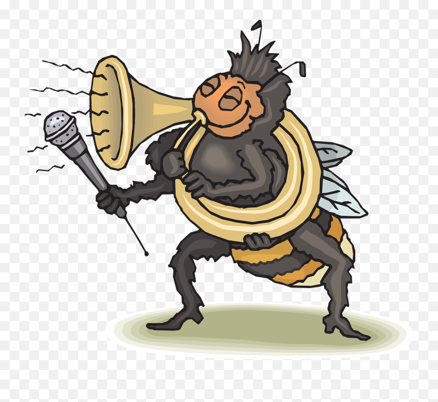 Happy Bee Horn Playing Loud - Tuba Bee Emoji,Bee Emoticon