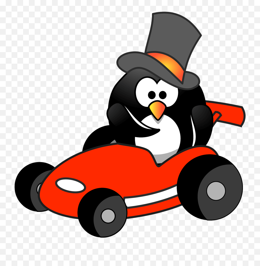 Penguin In Red Car Clipart - Cartoon Penguin Driving Emoji,Car And Swimmer Emoji