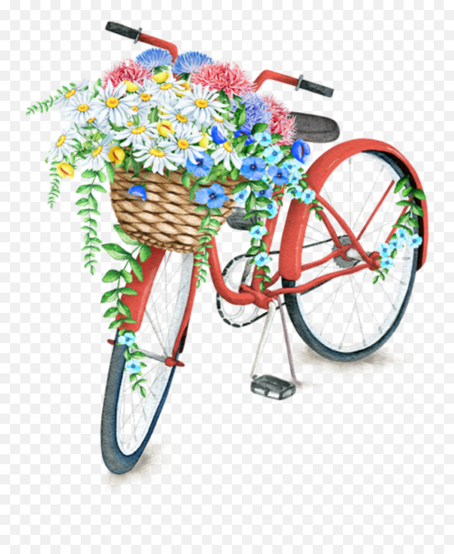Bike Bicycle Red Basket Flowers Spring - Bicycle With Flower Basket Emoji,Bicycle Emoji