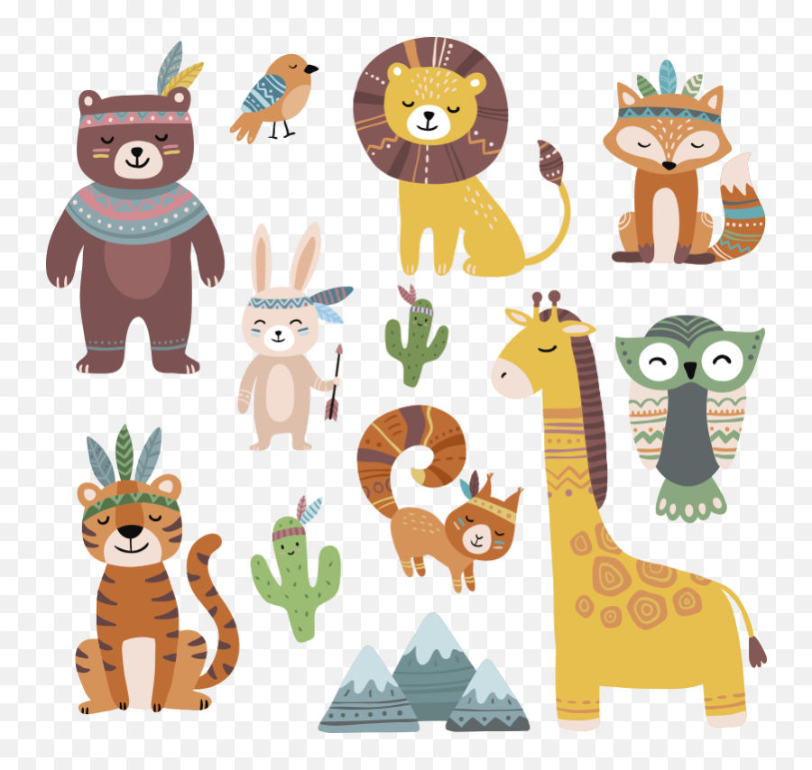Funny Tribal Animals Illustration Wall Art - Wall Sticker Tribal Cartoon Emoji,Funny Emoji Art