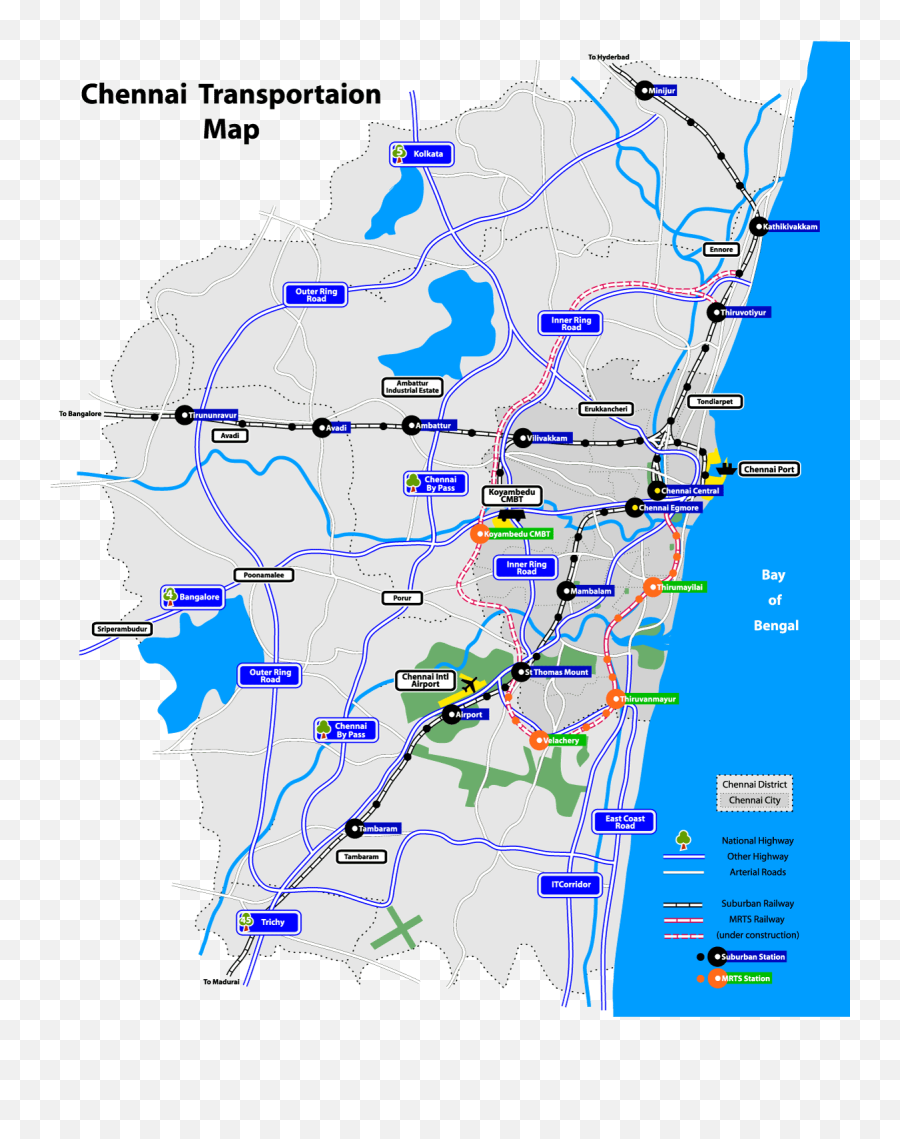 Chennai Transportation Map - Tourist Map Of Chennai Emoji,Highway Emoji
