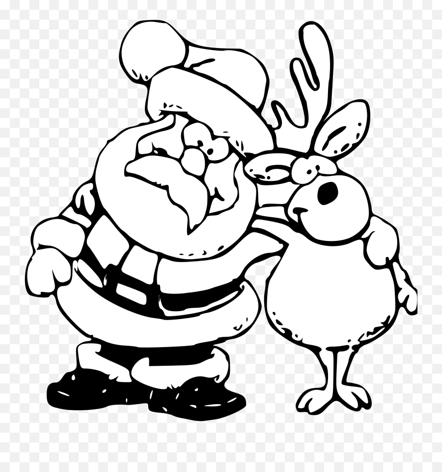 Santa And Rudolph Clipart Black And White - Christmas Reindeer Clipart Black And White Emoji,Black Santa Emoji