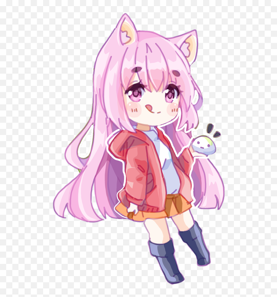 Girl Catgirl Cat Pink Chibi Anime - Cute Cat Girl Animay Drawings Emoji,Catgirl Emoji