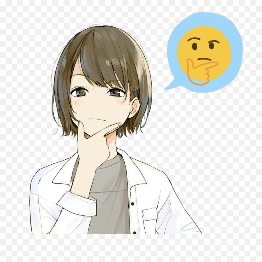 Tyan Cute Kawaii Ftestickers Emoji Emot - Anime Girl Thinking Png,Thinking Emoji Anime