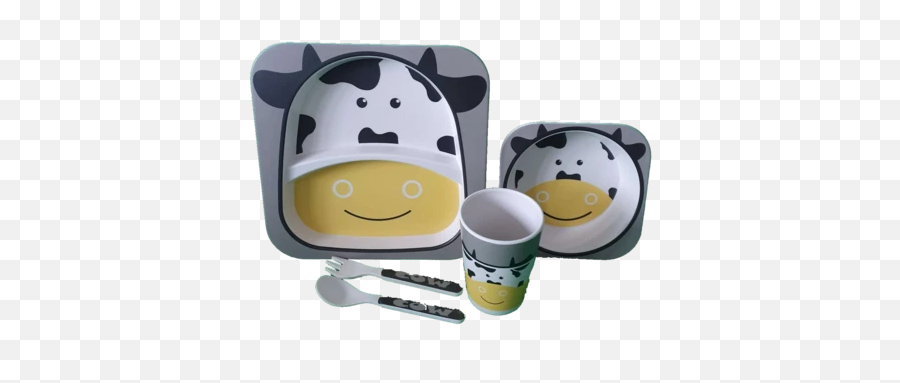 Bamboo Dinner Set - Cartoon Emoji,Cow Emoticon