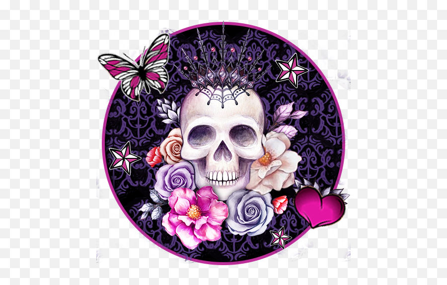 Skull Flower Themes Live Wallpapers - Pink Wallpaper Skulls Emoji,Sugar Skull Emoji