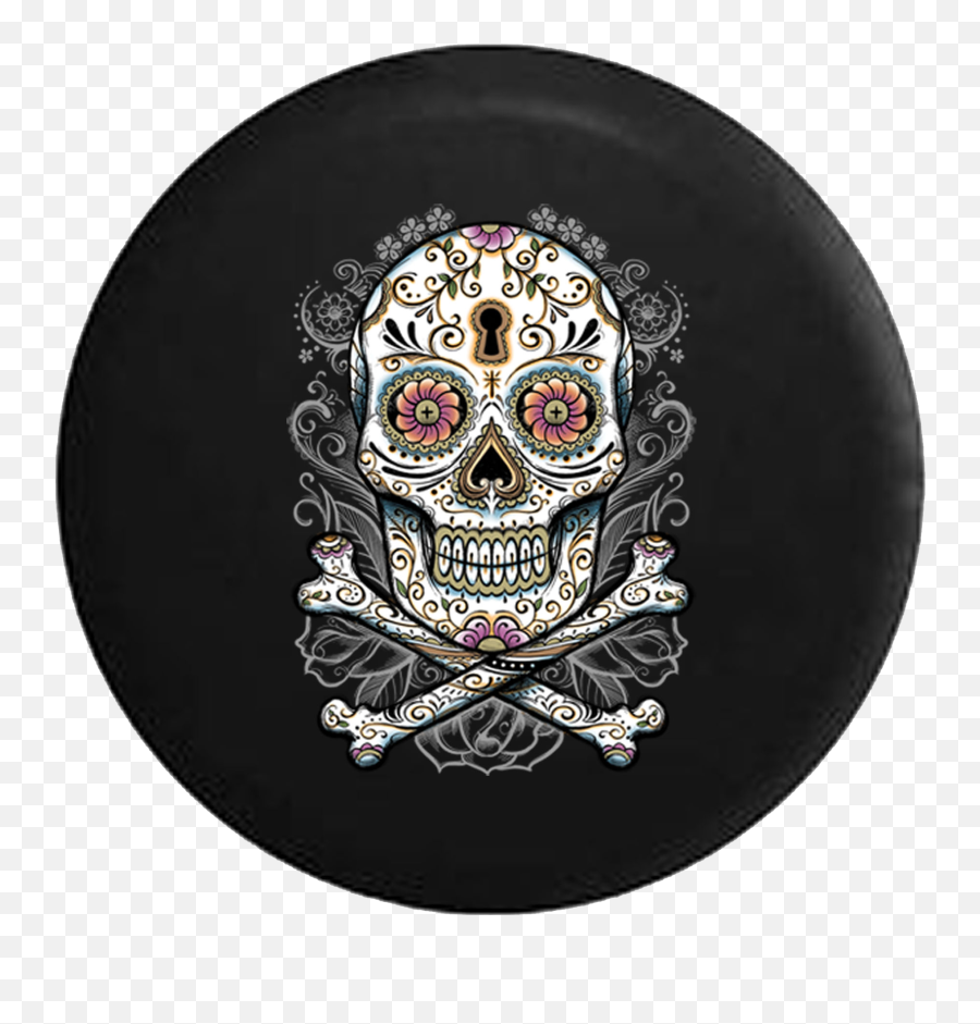 Smiling Skull Png - Jeep Wrangler Tire Cover With Floral Sugar Skull Crossbones Emoji,Skull And Crossbones Emoji