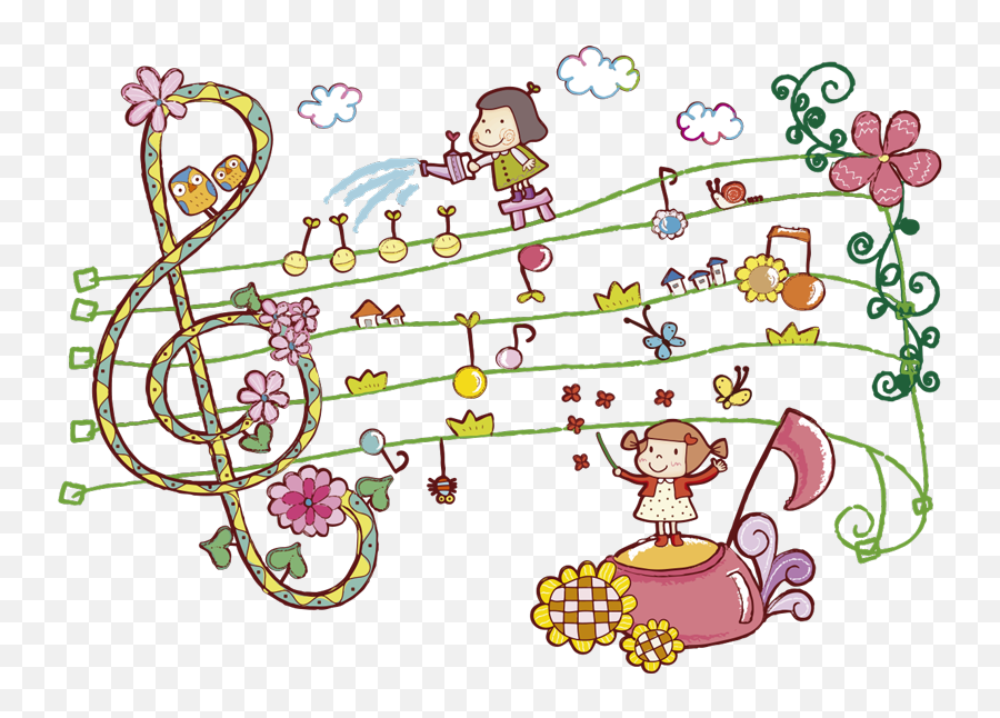 Musical And Floral Kids Sticker - Tenstickers Music Adventure Emoji,Treble Clef Emoji