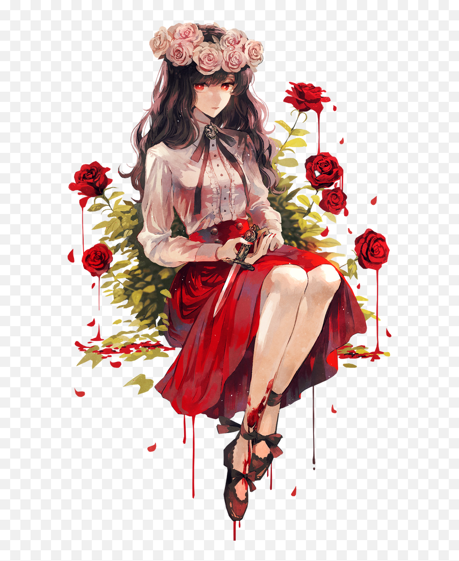 Red Rose Girl Aesthetic - Red Rose Anime Girl Emoji,Asian Emoji Meanings