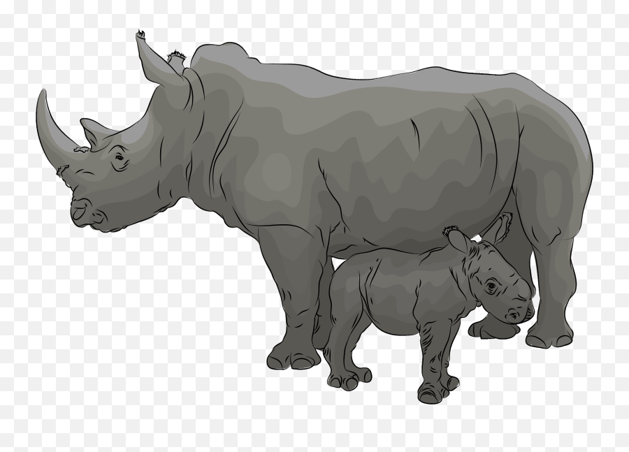 Mother With Baby Rhino Clipart - White Rhinoceros Emoji,Rhino Emoji