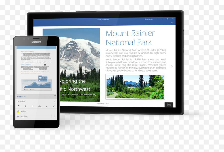 Windows Tablet Displaying A Word Document About Mount - Microsoft Corporation Emoji,Windows 10 Emoticons
