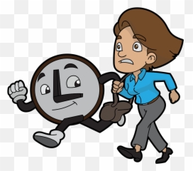 Cartoon Woman Rushing And Running With Big Clock - Emoji