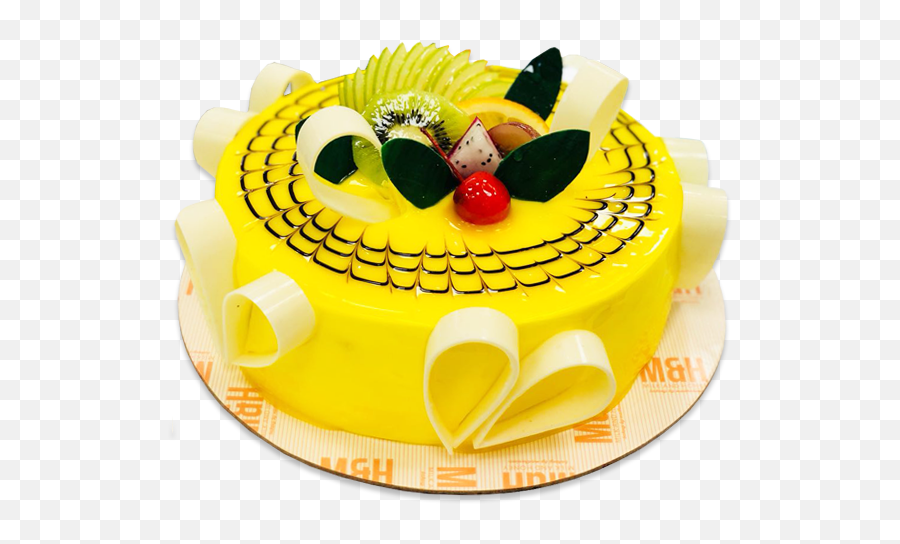 Designer Yellow Fruit Cake - Birthday Fruit Cake Designs Emoji,How To Make An Emoji Cake
