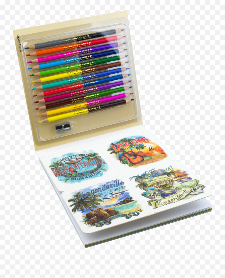 Margaritaville 5 Oclock Somewhere Adult Coloring Book With 24 Colored Pencils Pencil Sharpener And 4 Drink Coasters - Coloring Book Using Color Pencil Emoji,Emoji Pencils