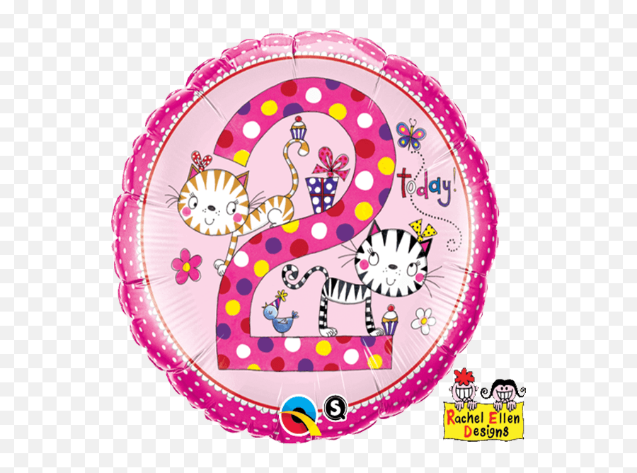 Age 2 Kittens Polka Dots Qualatex Foil - Girls Balloon 2nd Birthday Emoji,Ruler Clock Monkey Emoji