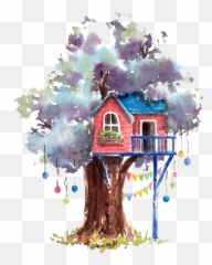 Ftestickers Watercolor Tree Treehouse - Painting Of Tree House Emoji,Treehouse Emoji