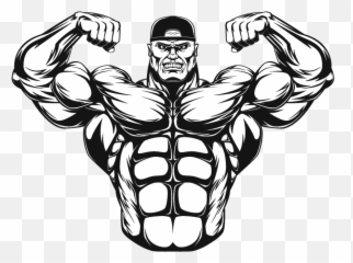 Free Muscles Clipart Black And White - Cartoon Muscle Man Png Emoji,Bodybuilder Emoticon