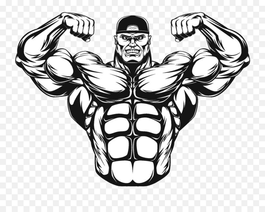 Free Muscles Clipart Black And White - Cartoon Muscle Man Png Emoji,Bodybuilder Emoticon