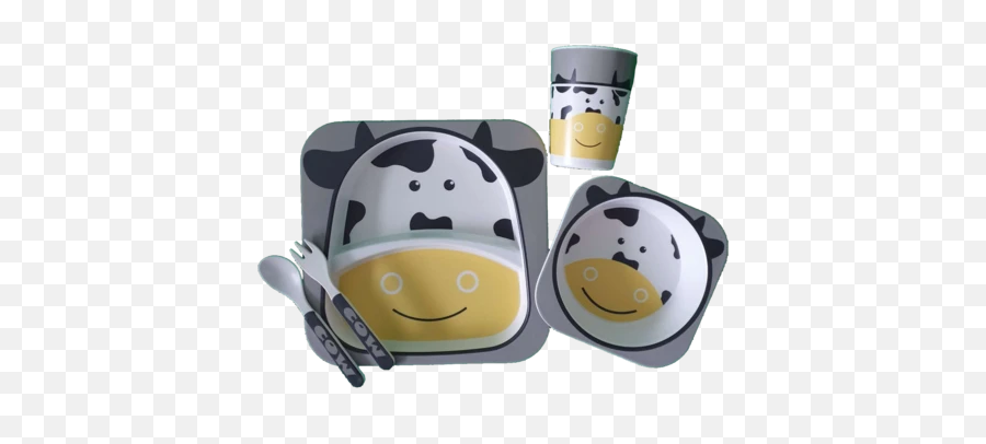 Bamboo Dinner Set - Cartoon Emoji,Cow Emoticon