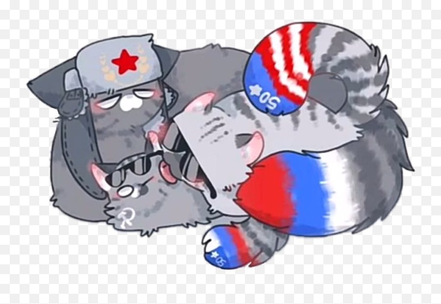 Countryhumans Cat Love Russia Usa Sticker By Lirukii - Countrycats Russia X America Emoji,Russia Flag Emoji