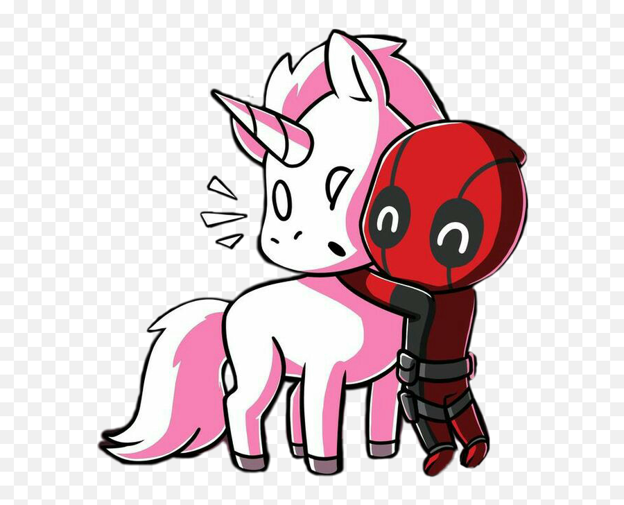 Cute Kawaii Unicorn Deadpool Love Hug - Deadpool Hugging A Unicorn Emoji,Unicorns Emoji