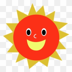 Red Sun with a Smiling Face and Gold Rays clipart Free - Happy Emoji