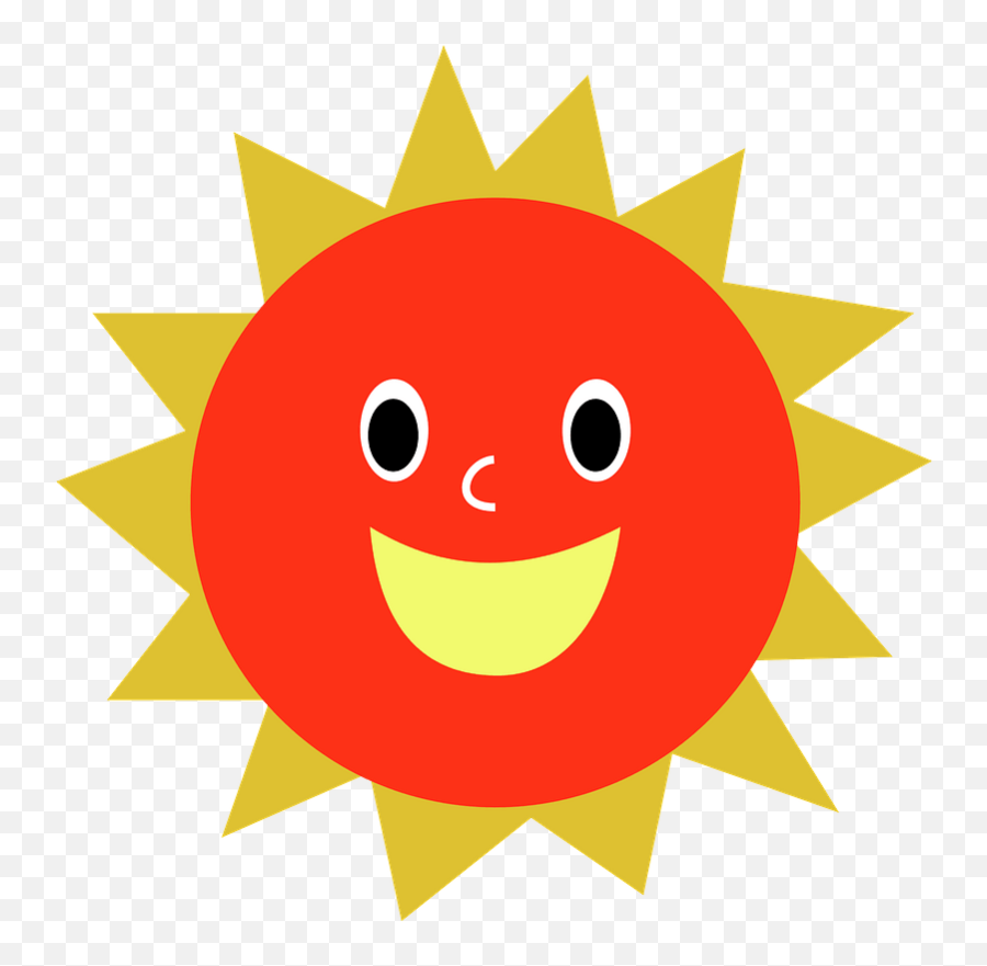 Red Sun With A Smiling Face And Gold Rays Clipart Free - Happy Emoji,Very Happy Face Emoji