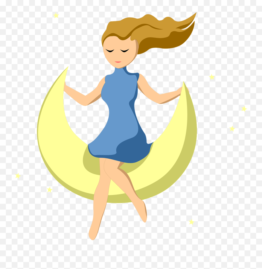 Moon Dream Night Girl Flight - Girl In A Crescent Moon Emoji,Fish Moon Emoji