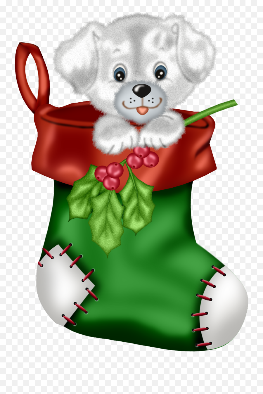 Christmas Green Stocking With Puppy Png Clipart Christmas - Cute Happy Christmas Clipart Emoji,Christmas Stocking Emoji