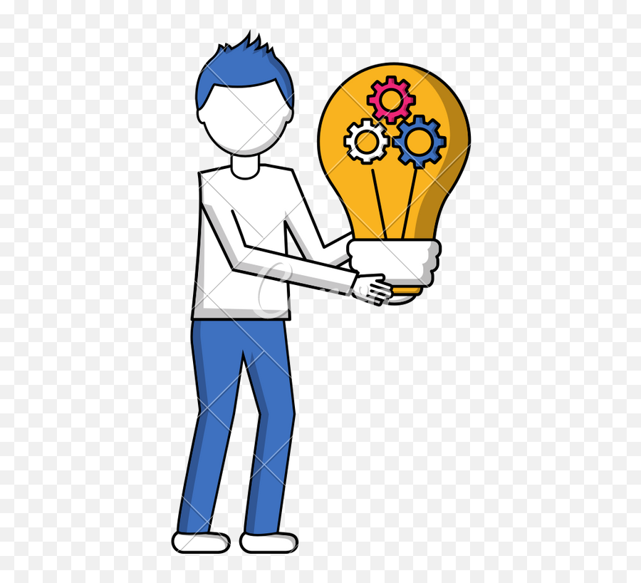 Young Man With Light Bulb - Cartoon Emoji,Sun Light Bulb Finger Emoji